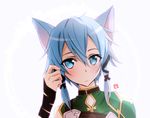  animal_ears blue_eyes blue_hair cat_ears hair_ribbon ribbon short_hair sinon_(sao-alo) solo sword_art_online tress_ribbon tsukimori_usako 