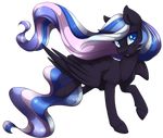  black_feathers black_fur blue_eyes blue_hair equine fan_character feathered_wings feathers female fur hair hooves horn horse long_hair looking_at_viewer mammal my_little_pony nightmare_mist pony silentwulv simple_background smile solo standing white_hair winged_unicorn wings 