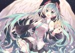  :d aqua_eyes aqua_hair feathered_wings hatsune_miku long_hair necktie open_mouth skirt smile solo star thighhighs twintails very_long_hair vocaloid white_wings wings yoishi_(fuchi39) 