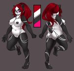  anthro bear big_breasts breasts butt female hair iwbitu looking_at_viewer mammal markings model_sheet navel nude panda pussy red_hair simple_background slightly_chubby smile solo standing 