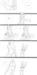  bed canine clothing dialogue digital_media_(artwork) disney door duo english_text female fox fur judy_hopps key lagomorph long_ears male mammal monochrome nick_wilde rabbit simple_background size_difference speech_bubble spintherella text white_background zootopia 