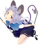  animal animal_ears basket capelet dowsing_rod foreshortening full_body grey_hair ishikkoro jewelry mouse mouse_ears mouse_tail nazrin parted_lips pendant red_eyes ribbon shoes short_hair short_sleeves skirt tail touhou 