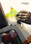  artist_name bastion_(overwatch) beige_background bird closed_eyes ganymede_(overwatch) mecha nakii no_humans overwatch petting robot 