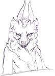  anthro avian canine damian_(maim) demon ear_piercing facial_piercing fangs female fur half-closed_eyes horn hyena looking_at_viewer maim mammal mane monster nose_piercing nose_ring piercing septum_piercing simple_background sketch solo 