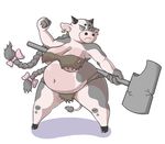  bovine breasts calamity_(liarborn) cleavage clothed clothing female hammer liarborn mammal minotaur skimpy slightly_chubby solo thick_thighs tools warhammer weapon wide_hips 