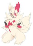  anthro breast_grab breasts female fur hand_on_breast limepop nintendo nipples nude pink_sclera pok&eacute;mon simple_background sketch smile solo thick_thighs tongue tongue_out video_games white_background white_fur zangoose 