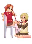  2girls blonde_hair brown_eyes collar femdom full_body ichigo_mashimaro kneeling light_smile loli looking_at_viewer matsuoka_miu multiple_girls on_floor sakuragi_matsuri short_hair short_twintails simple_background sitting skirt socks solomon_k striped_socks tagme thighhighs twintails wariza white_background yuri 