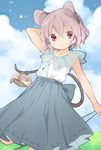  adapted_costume akagashi_hagane animal_ears arm_up basket capelet grey_hair mouse mouse_ears mouse_tail nazrin pendulum red_eyes short_hair sleeveless solo tail touhou 