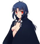  blue_hair breasts ciel cleavage elesia frown long_hair red_eyes slit_pupils small_breasts solo tsukihime tusia white_background 