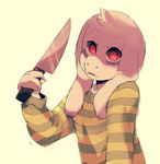  asriel_dreemurr caprine clothing hair_tuft knife long_ears luxjii mammal red_eyes simple_background sweater undertale video_games white_background 