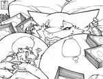  anthro big_breasts black_and_white bowler_hat breasts dollar_bills duo fur hat lips looking_at_viewer low_res male mammal money monochrome nipples pillow rat rodent sergal size_difference sketch smile smirk thumbs_up walter_sache 