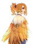  bare_shoulders brown_hair cowboy_shot feathers lips mercy_(overwatch) overwatch short_hair simple_background solo superboin white_background 