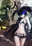  absurdres belt black_gold_saw black_hair black_rock_shooter black_rock_shooter_(character) blue_eyes breasts burning_eye chain dead_master dress gloves green_eyes groin haimerejzero high_heels highres horns long_hair multiple_girls red_eyes scar shorts skull small_breasts star strength_(black_rock_shooter) sword thighs twintails weapon 