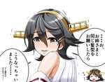  &gt;_&lt; alternate_hair_length alternate_hairstyle bare_shoulders black_hair brown_eyes brown_hair closed_eyes detached_sleeves flipped_hair hair_between_eyes hair_ornament hairband hairclip haruna_(kantai_collection) headgear hiei_(kantai_collection) japanese_clothes kantai_collection looking_at_viewer looking_back multiple_girls nontraditional_miko open_mouth remodel_(kantai_collection) ribbon-trimmed_sleeves ribbon_trim sarashi short_hair sketch tears tk8d32 translated trembling white_background 