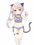  animal_ears ass_visible_through_thighs bangs bell bell_choker blue_bra blue_panties blush bra brown_eyes cat_cutout cat_ear_panties cat_ears cat_lingerie cat_tail choker cleavage_cutout fang frilled_bra frills grey_hair highres jingle_bell kneehighs long_hair looking_at_viewer meme_attire mismatched_legwear navel ning_hai_(zhan_jian_shao_nyu) open_mouth panties side-tie_panties side_ponytail simple_background single_kneehigh single_thighhigh solo swept_bangs tail tengxiang_lingnai thigh_gap thighhighs underwear underwear_only white_background wrist_cuffs zhan_jian_shao_nyu 