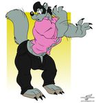  abs anthro balls biceps bulge canine claws clothing male mammal muscular nu_pogodi open_pants pants pecs penis penis_base shirt solo soyuzmultfilm transformation were werewolf wolf wolfblade 