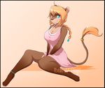  anthro big_breasts breasts clothed clothing feline female huge_breasts lion looking_at_viewer mammal poyu simple_background sitting smile solo 