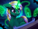  animated blonde_hair cutie_mark equine eyewear fan_character feral fur glasses green_fur hair hooves horn magic male mammal my_little_pony no_sound purple_eyes rodrigues404 smile solo unicorn white_hair 