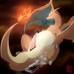  2015 animal_genitalia anus belly censored charizard claws cum cum_in_mouth cum_inside cum_on_chest cum_on_ground cum_on_penis cum_on_stomach cum_string erection fangs feral fire genital_slit hi_res ineffective_censorship licking licking_lips long_penis lying male nintendo on_back penis pok&eacute;mon scalie slit solo spread_legs spreading tapering_penis tongue tongue_out video_games wings xlo_fa 