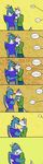  &lt;3 2016 anthro blue_scales canine clothing comic dog dragon english_text eyewear fur grey_fur hi_res homophobia hug husky kissing male male/male mammal oscalie scales scalie simple_background speech_bubble text text_background 
