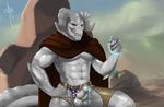  abs albino archshen balls clothed clothing cum deathclaw fallout goris looking_at_viewer male muscular navel nuka-cola partially_clothed pecs penis red_eyes scalie solo thick_tail video_games wasteland 