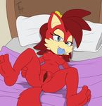  2016 anthro anus areola bed bedroom_eyes big_breasts blue_eyes breasts butt canine condom erect_nipples female fiona_fox fox fur hair hair_bow hair_ribbon half-closed_eyes looking_at_viewer lying mammal navel nipples nude on_back on_bed presenting pussy red_fur red_hair ribbons seductive smile solo sonic_(series) spread_legs spreading the_other_half 