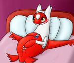  &lt;3 2016 amber_eyes anus bed bedroom blush calurio clitoris digital_media_(artwork) dragon female feral hi_res latias legendary_pok&eacute;mon looking_up lying nintendo nude on_back pillow pok&eacute;mon pose pussy pussy_juice shaded smile solo toony video_games 