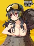  :o areolae blonde_hair breasts dog_tags goggles goggles_on_head hair_censor hair_over_breasts helmet kerberos_blade large_breasts long_hair lowres official_art red_eyes ryoji_(nomura_ryouji) solo topless 