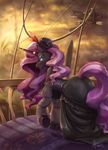  audrarius black_fur blue_eyes clothed clothing detailed_background equine female feral fur hair hat hooves horn horse mammal my_little_pony nightmare_rarity_(idw) pony purple_hair solo unicorn 