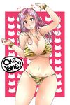  animal_print bikini blue_eyes blush breasts cai-man cleavage commentary_request groin horns large_breasts long_hair looking_at_viewer navel okita_kyouko okusan oni oni_horns open_mouth pink_hair setsubun smile solo stomach swimsuit tiger_print tiger_stripes 