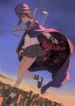  :/ belt blurry boogiepop boogiepop_(character) brown_eyes brown_footwear brown_hair building cape chain closed_mouth depth_of_field dutch_angle full_body grey_skirt hat leg_up loafers long_sleeves outdoors pleated_skirt rano school_uniform shoes short_hair skirt sky solo white_legwear yin_yang 