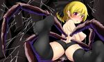  bad_id bad_pixiv_id black_bow black_legwear black_panties blonde_hair blush bow breasts commentary_request covered_nipples feet hair_bow hitotsuki_nebura insect_girl kurodani_yamame large_breasts looking_at_viewer looking_back object_insertion panties parted_lips pussy_juice red_eyes short_hair silk solo spider_girl spider_legs spider_web spread_legs suggestive_fluid thighhighs topless touhou underwear underwear_only vaginal vaginal_object_insertion 