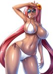  1girl beauty_mark breasts dark_skin huge_breasts ingrid_(taimanin_asagi) kagami_hirotaka lilith-soft mole pink_hair purple_lipstick swimsuit taimanin_asagi taimanin_asagi_battle_arena 