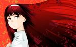  bad_id bad_pixiv_id blue_eyes closed_mouth expressionless floating_hair from_side hairband hand_on_own_chest leaf long_hair looking_at_viewer mike156 portrait red_hair shirt solo toono_akiha tsukihime very_long_hair white_hairband white_shirt wind wind_lift 