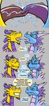  2014 aliasing annoyed blush claws comic cyril dialogue digital_media_(artwork) dragon duo electricity english_text eye_contact eyes_closed feral french_kissing grumpyvulpix happy hi_res horn humor kissing male onomatopoeia open_mouth scales scalie simple_background smile sound_effects spikes spyro_the_dragon teeth text tongue tongue_out video_games volteer western_dragon wings 