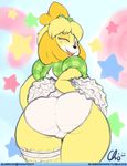  2016 animal_crossing anthro big_butt bluebrush butt canine clothing dog female isabelle_(animal_crossing) mammal nintendo one_eye_closed panties smile solo underwear video_games wink 
