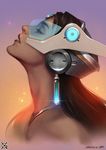  artist_name bare_shoulders black_hair brown_lipstick closed_eyes dark_skin earrings eyelashes forehead_jewel glint headgear jewelry lips lipstick long_hair makeup necklace overwatch parted_lips portrait profile realistic signature solo symmetra_(overwatch) upper_body visor xiaoguimist 