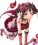  black_hair bow demon_tail demon_wings fishnet_legwear fishnets gloves hair_bow long_hair love_live! love_live!_school_idol_project pachi_(sugiyama0306) red_eyes simple_background solo staff tail tiara twintails wings yazawa_nico 