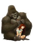  animal artist_name braiding_hair full_body gorilla hairdressing head_tilt leaf lehuss long_hair original red_hair sitting 