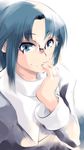  blue_eyes blue_hair ciel fingers_to_mouth forehead glasses looking_at_viewer mike156 short_hair sketch smile solo tsukihime 