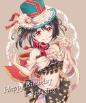  black_hair bow character_name hair_bow happy_birthday hat long_hair love_live! love_live!_school_idol_festival love_live!_school_idol_project midriff navel red_eyes ribbon smile solo tomm0515 top_hat twintails yazawa_nico 
