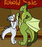  2016 aliasing anthro collar digital_media_(artwork) dragon duo fin horn kobold leash nude reptile scalie scared simple_background size_difference smile trout_(artist) wings wyvern 