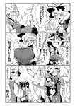  &gt;_&lt; :d animal_ears blush breast_lift breasts cat_ears chen closed_eyes comic double_v dress emphasis_lines fangs flying_sweatdrops fox_tail gloves greyscale hands_in_opposite_sleeves hat hat_ribbon japanese_clothes large_breasts long_sleeves mob_cap monochrome multiple_girls multiple_tails nekomata open_mouth pillow_hat ribbon short_hair slit_pupils smile sweatdrop tabard tail toriburi touhou translated v v-shaped_eyebrows wide_sleeves yakumo_ran yakumo_yukari 