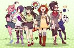  alternate_costume ashido_mina asui_tsuyu black_hair black_sclera boku_no_hero_academia boots bracelet brown_hair casual cellphone endy flower hagakure_tooru hair_flower hair_ornament holding_hands hood hoodie invisible jewelry jirou_kyouka manguusu_habuko midriff monster_girl multiple_girls navel phone pink_hair pink_skin purple_hair shoes short_shorts shorts skirt smartphone sneakers socks sunglasses thighhighs tongue tongue_out torn_clothes torn_legwear uraraka_ochako vest yaoyorozu_momo 