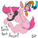  2016 anal_beads anus bag blue_eyes buttplug clitoris dialogue dildo dock double_dildo equine_dildo falling female feral friendship_is_magic hair hi_res mr.smile my_little_pony navel pink_hair pinkie_pie_(mlp) pussy sex_toy simple_background solo spread_legs spreading underhoof white_background 