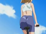  1boy androgynous animated animated_gif ass bicycle bike_shorts blonde_hair boku_no_pico crop_top from_behind lowres pico screencap shiny shirt short_hair shota stitched trap white_shirt 