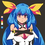  akairiot bad_id bad_tumblr_id blue_hair breasts cleavage color_guide detached_collar detached_sleeves dizzy flat_color guilty_gear hair_ribbon long_hair medium_breasts pink_eyes ribbon solo very_long_hair 