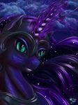  2013 armor blue_fur blue_hair cloud equine female feral friendship_is_magic fur green_eyes hair helmet horn magic mammal my_little_pony night nightmare_moon_(mlp) sky slit_pupils solo star unicorn viwrastupr 