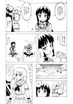  bangs blunt_bangs cloud cloudy_sky comic eyepatch greyscale high_contrast indian_style indoors jitome kantai_collection kiso_(kantai_collection) kitakami_(kantai_collection) long_hair looking_at_another looking_away monochrome multiple_girls nome_(nnoommee) open_mouth remodel_(kantai_collection) school_uniform serafuku short_hair sitting sky translated 