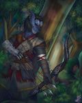  2016 anthro armor arrow bethesda bow_(weapon) cat clothed clothing feline forest fur inigo_character khajiit male mammal outside quiver ranged_weapon skyrim the_elder_scrolls tree video_games weapon 